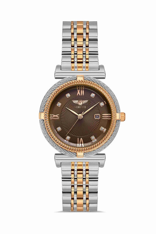 Watch with silver and brown band by Italian Brand Verutti, Model VR 1005

